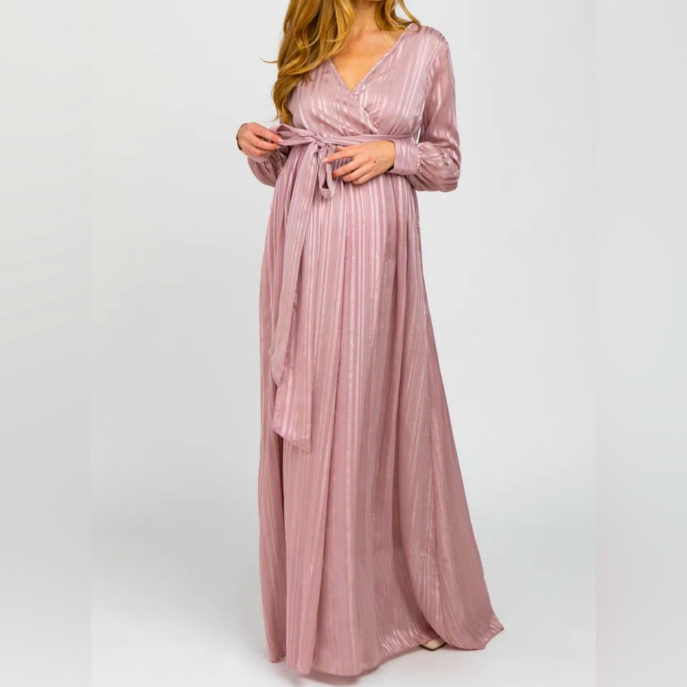 Pinkblush Maternity Striped Shimmer Chiffon Maxi Dress.